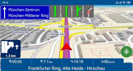 Standardmäßiger roter Navigationspfeil in Navigator für Android