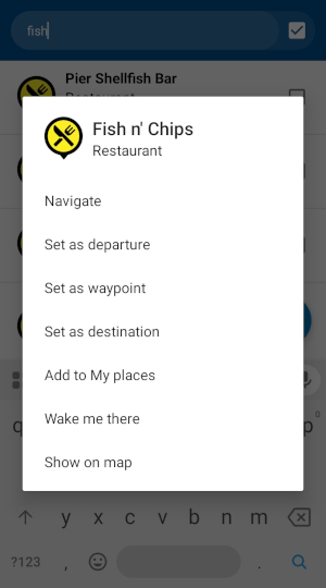 Screenshot from Navigator 7 for Android - POI search result- actions