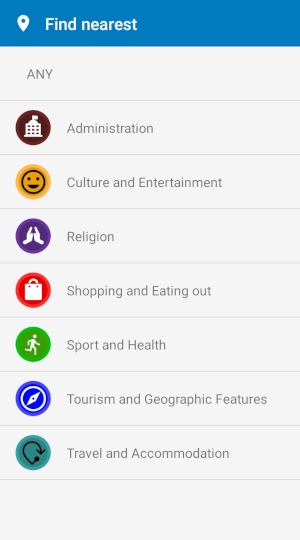 Screenshot from Navigator 7 for Android - Search - POI categories