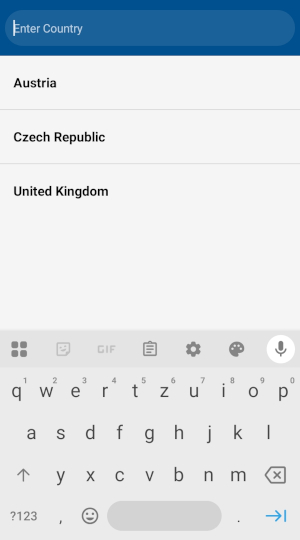 Screenshot from Navigator 7 for Android - Search - Enter Country