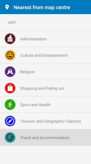 Screenshot from Navigator 7 for Android - POI search nearest map centre