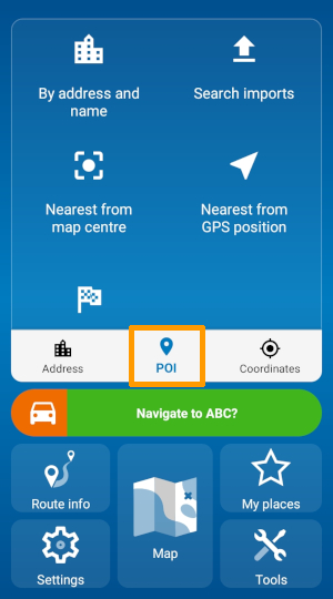Navigator for Android - POI search in the main menu