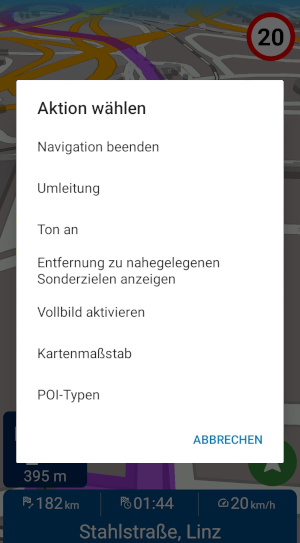 Screenshot Navigator 8 für Android - Schnellaktionen während Navigation