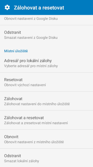 Screenshot MapFactor Navigator pro Android - Lokální záloha a obnova nastavení
