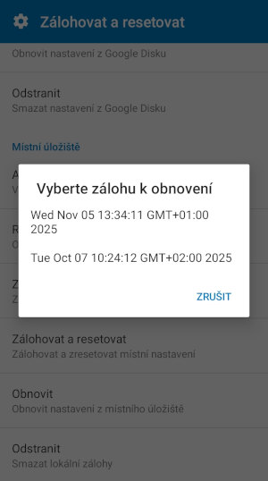Screenshot MapFactor Navigator pro Android - Obnova nastavení - vyberte zálohu k obnovení