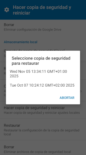 Captura de pantalla MapFactor Navigator Android - Seleccione copia de seguridad para restaurar
