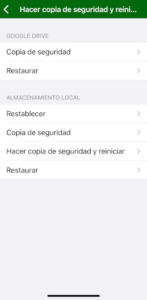 Captura de pantalla MapFactor Navigator iOS - Hacer copia de sefuridad y/o reiniciar