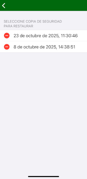 Captura de pantalla MapFactor Navigator iOS - Seleccione copia de seguridad para restaurar